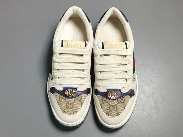 Gucci Beige Purple GG Monogram Canvas Red-Green Web Stripe Lifestyle Sneakers 3