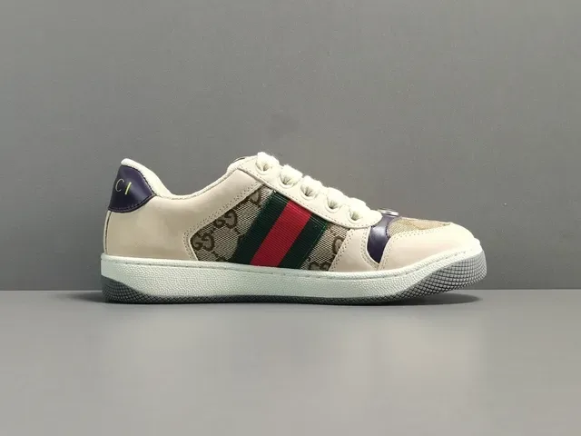 Gucci Beige Purple GG Monogram Canvas Red-Green Web Stripe Lifestyle Sneakers 6
