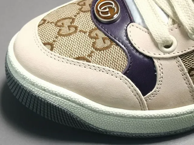 Gucci Beige Purple GG Monogram Canvas Red-Green Web Stripe Lifestyle Sneakers 16