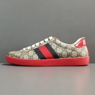 Gucci Beige Red GG Supreme Canvas Web Stripe Detail Lifestyle Sneakers