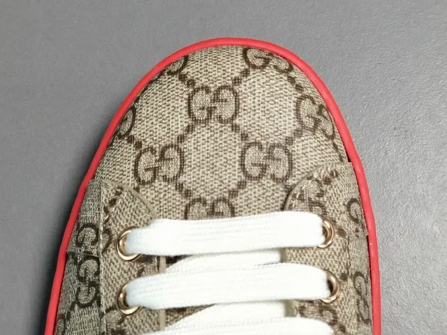 Gucci Beige Red GG Supreme Canvas Web Stripe Detail Lifestyle Sneakers 10