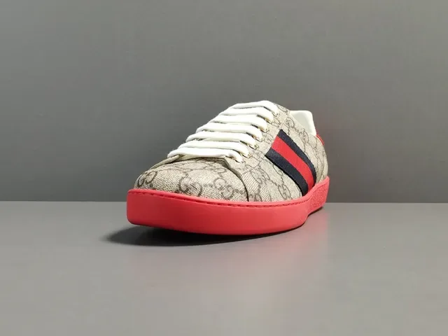 Gucci Beige Red GG Supreme Canvas Web Stripe Detail Lifestyle Sneakers 12