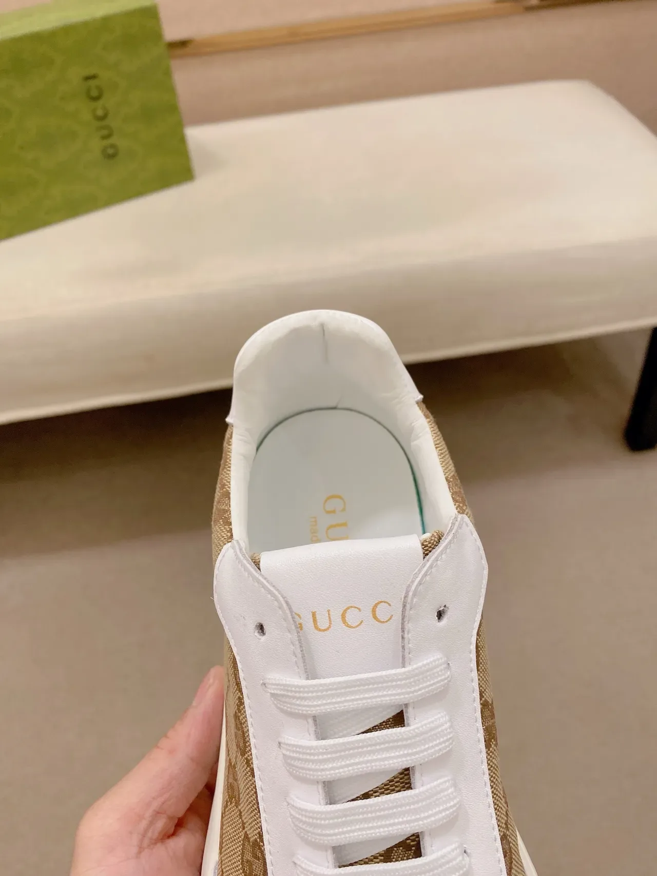 Gucci Beige White GG Monogram Canvas Leather Overlays Lifestyle Sneakers 3