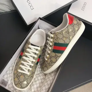 Gucci Beige White GG Monogram Canvas Web Stripe Detail Lifestyle Sneakers