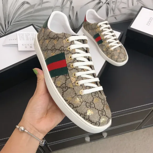 Gucci Beige White GG Monogram Canvas Web Stripe Detail Lifestyle Sneakers 3