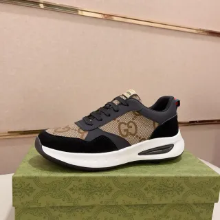 Gucci Black Beige GG Monogram Canvas Suede Overlays Lifestyle Sneakers