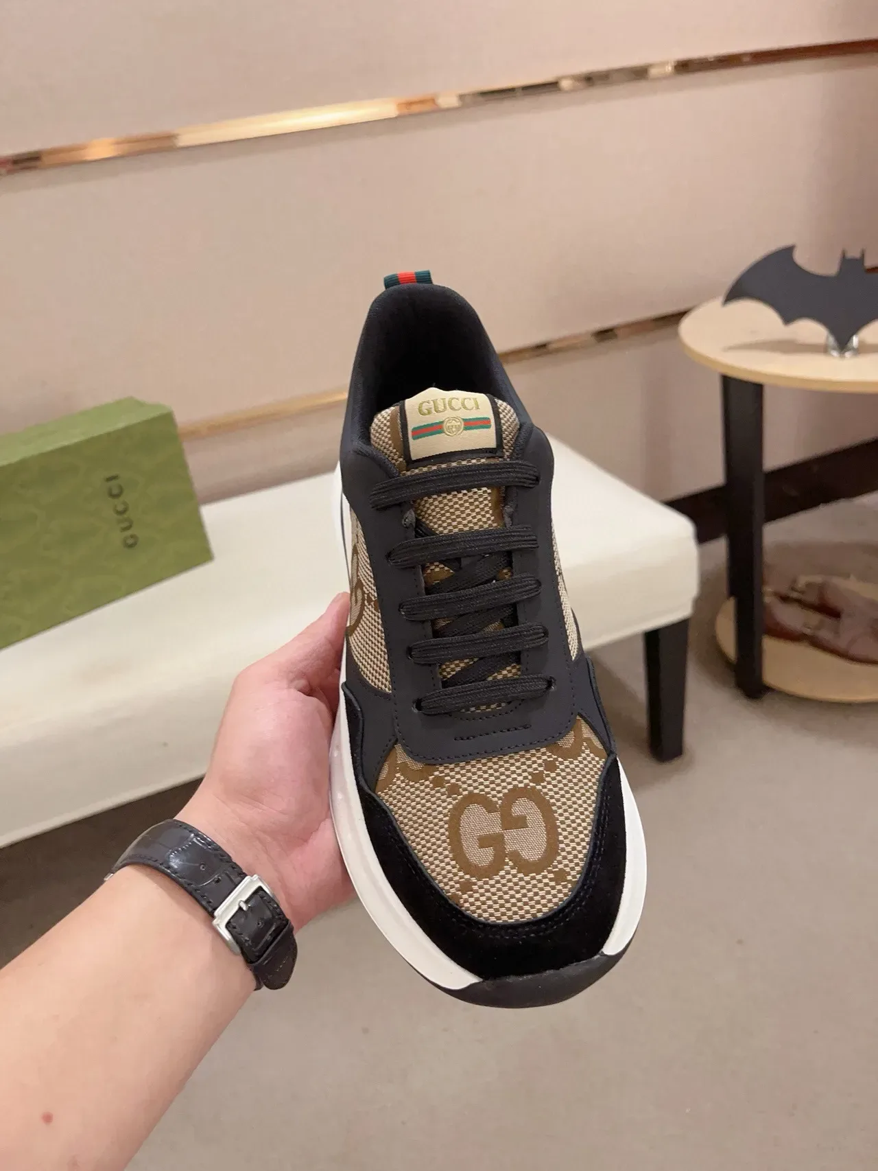 Gucci Noir Beige GG Monogram Toile Suède Superpositions Lifestyle Sneakers 2