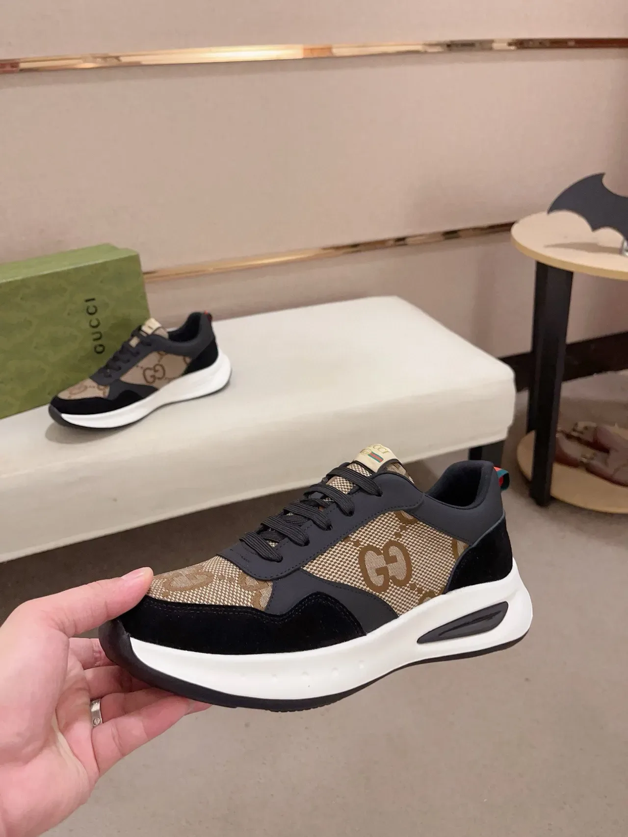 Gucci Noir Beige GG Monogram Toile Suède Superpositions Lifestyle Sneakers 3