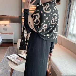 Gucci Black Beige Oversized Monogrammed Shawl