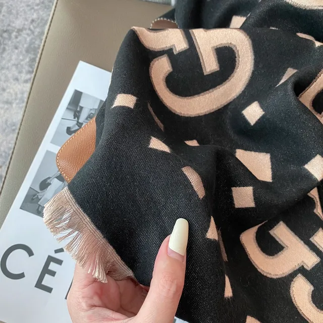Gucci Black Beige Oversized Monogrammed Shawl 2