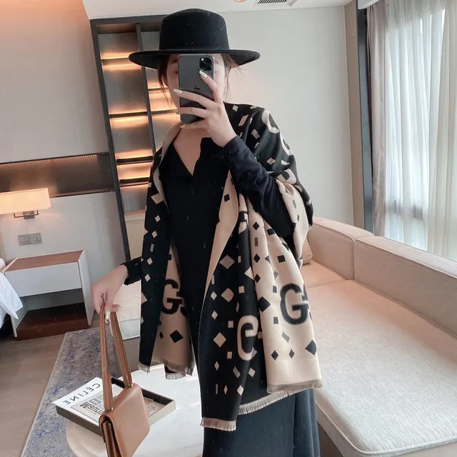 Gucci Black Beige Oversized Monogrammed Shawl 5