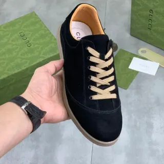 Gucci Black Beige Suede Upper Contrast Laces Casual Shoes
