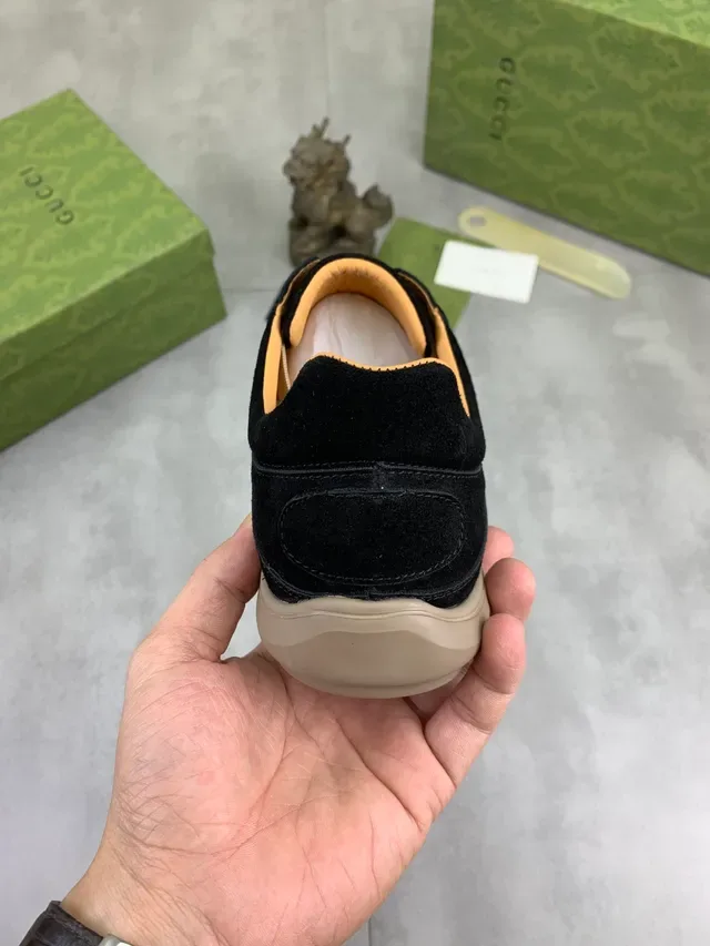 Gucci Black Beige Suede Upper Contrast Laces Casual Shoes 4