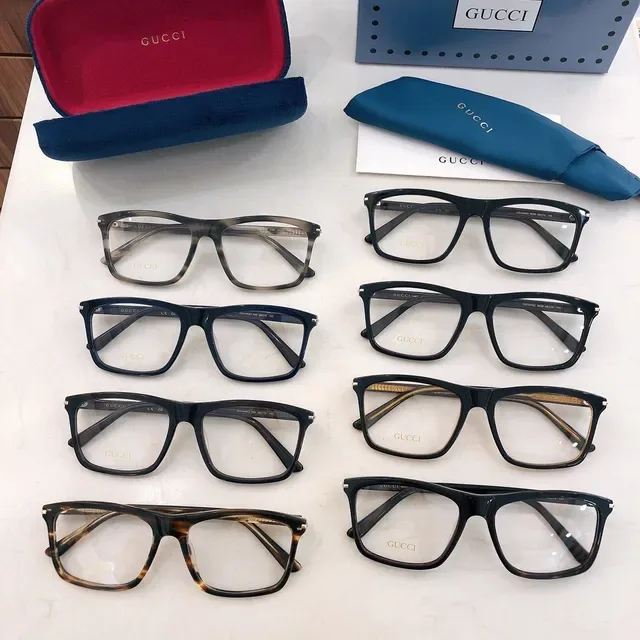 Gucci Black Gold Rectangular Full-Rim Acetate Frame Optical Glasses 2
