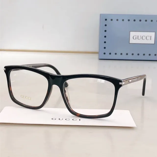Gucci Black Gold Rectangular Full-Rim Acetate Frame Optical Glasses 3