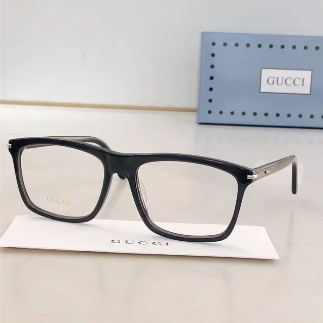Gucci Black Gold Rectangular Full-Rim Acetate Frame Optical Glasses 5