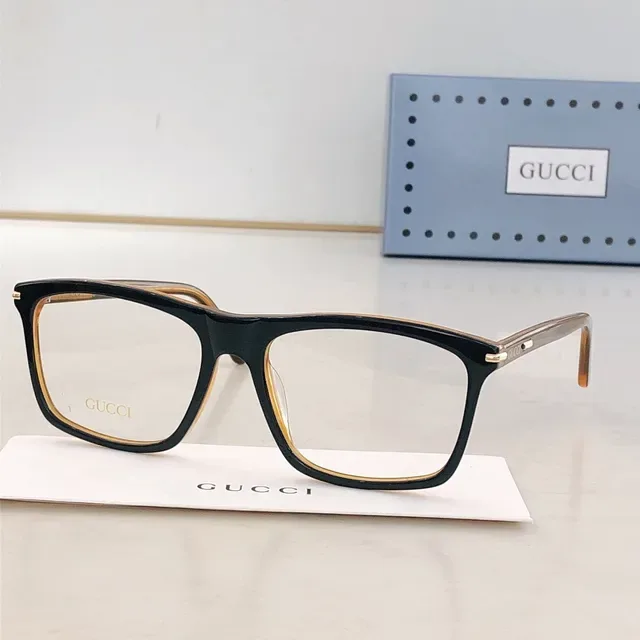 Gucci Black Gold Rectangular Full-Rim Acetate Frame Optical Glasses 8