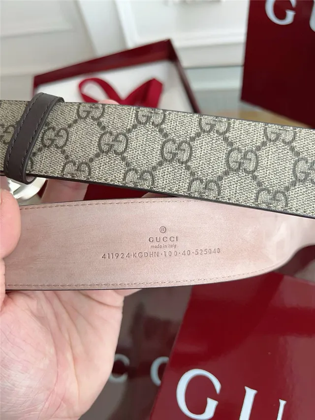 Gucci Black Gray Embossed GG Monogram Interlocking G Buckle Leather Belt 2