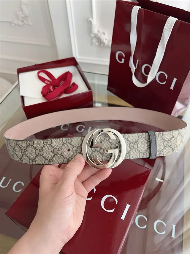 Gucci Black Gray Embossed GG Monogram Interlocking G Buckle Leather Belt 6