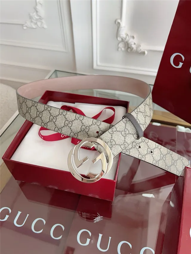 Gucci Black Gray Embossed GG Monogram Interlocking G Buckle Leather Belt 7