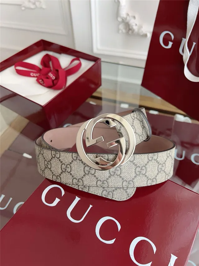 Gucci Black Gray Embossed GG Monogram Interlocking G Buckle Leather Belt 8