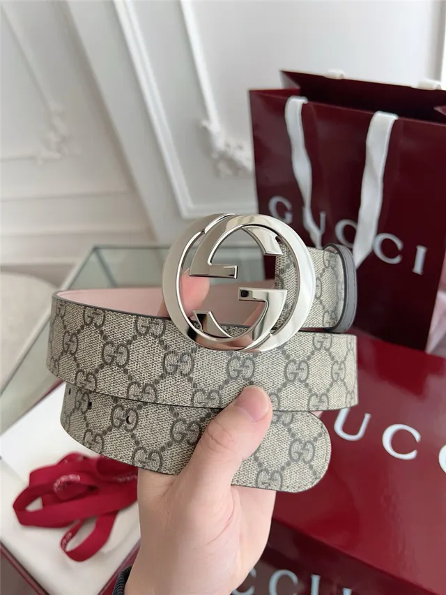 Gucci Black Gray Embossed GG Monogram Interlocking G Buckle Leather Belt 9