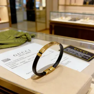 Gucci Black Leather and Gold-Tone Metal Bracelet