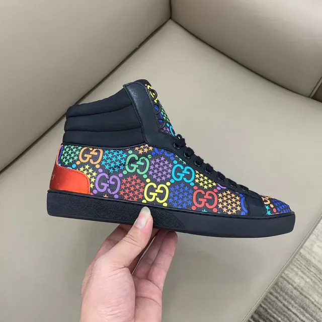 Gucci Black Multicolor High-Top Padded Collar Lifestyle Sneakers 1