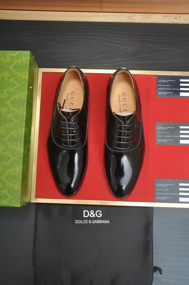 Gucci Black Polished Leather Embossed GG Monogram Oxford Shoes 3