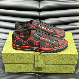 Gucci Black Red GG Monogram Print Flat Rubber Sole Lifestyle Sneakers