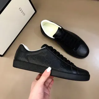 Gucci Black White Perforated Leather Embossed Interlocking GG Lifestyle Sneakers