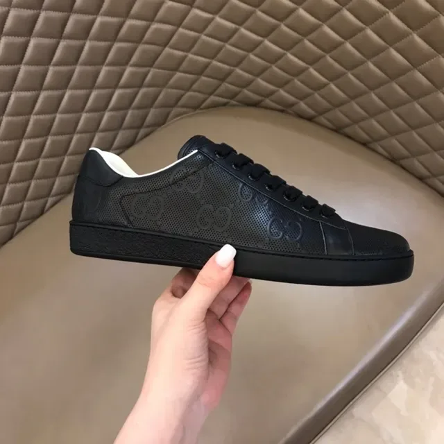Gucci Black White Perforated Leather Embossed Interlocking GG Lifestyle Sneakers 2