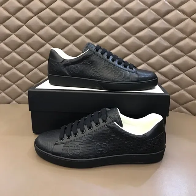 Gucci Black White Perforated Leather Embossed Interlocking GG Lifestyle Sneakers 5