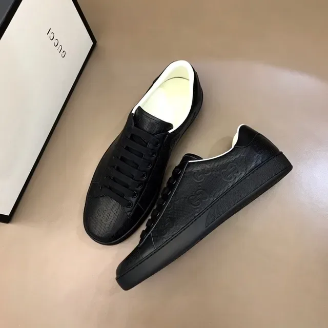 Gucci Black White Perforated Leather Embossed Interlocking GG Lifestyle Sneakers 6