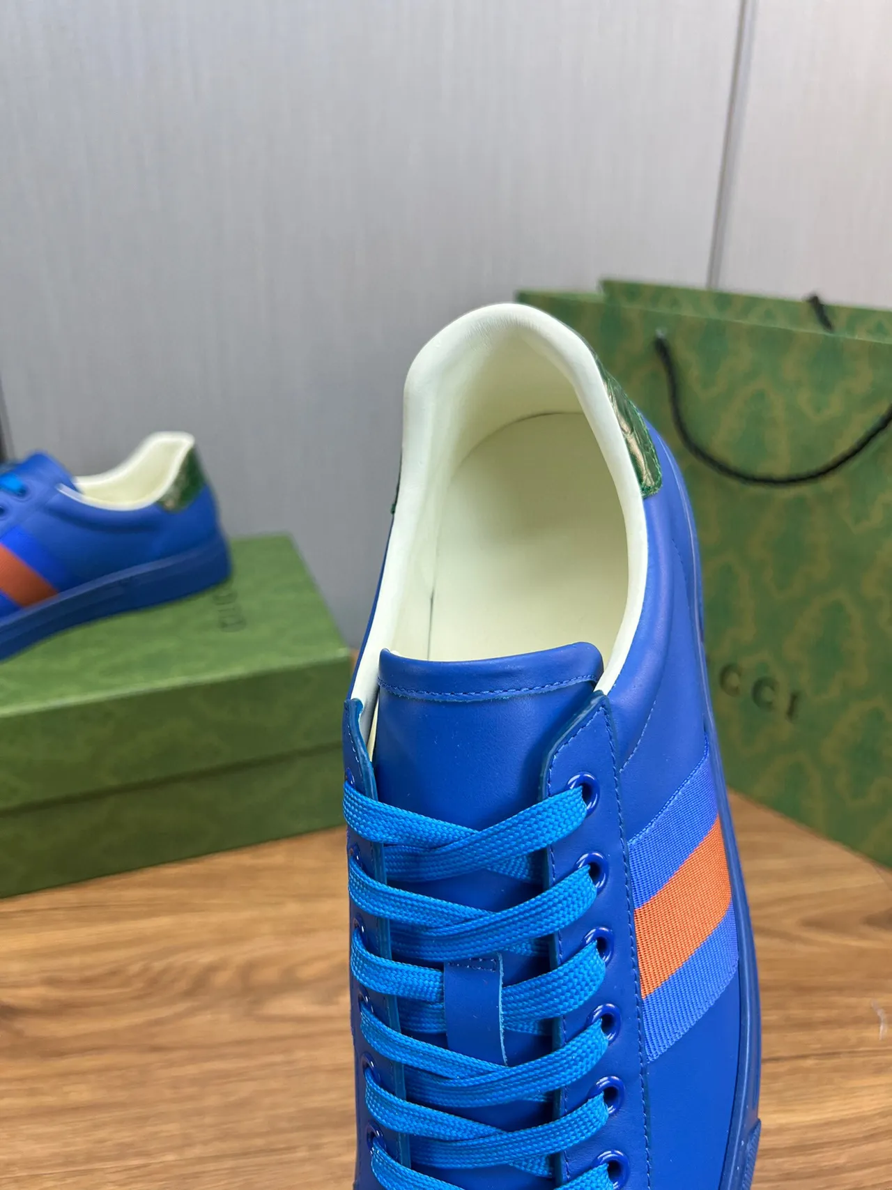 Gucci Blue Orange Vibrant Leather Upper Web Stripe Detail Lifestyle Sneakers 7