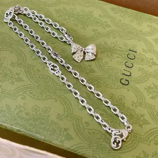 Gucci Bow Polka-Dot Pendant Silver Chain Necklace