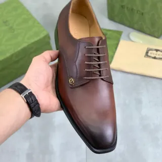 Gucci Brown Black Polished Leather Cap-Toe Oxford Shoes