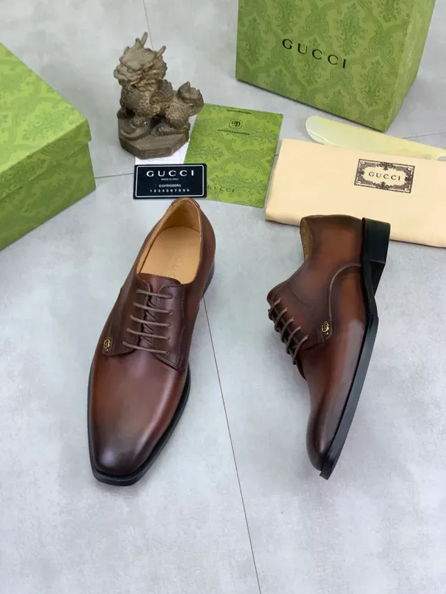Gucci Marrom Preto Couro Polido Oxford Cap-Toe 5