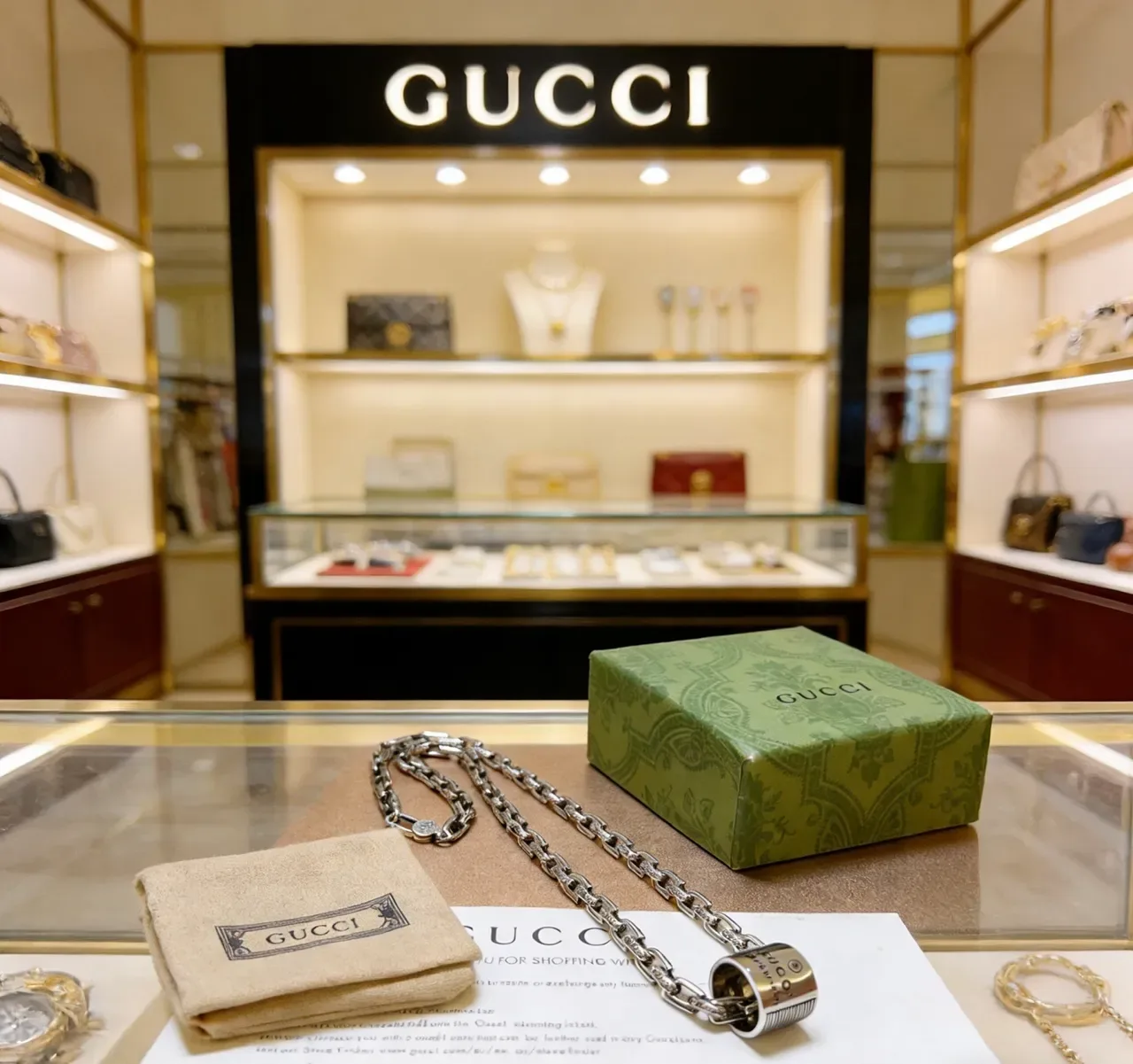 Gucci سلسلة فضية ثقيلة الارتباط أسطوانية دوارة قلادة 6