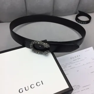 Gucci Dionysus Black Silver Smooth Strap Ornate Lion-Head Buckle Leather Belt