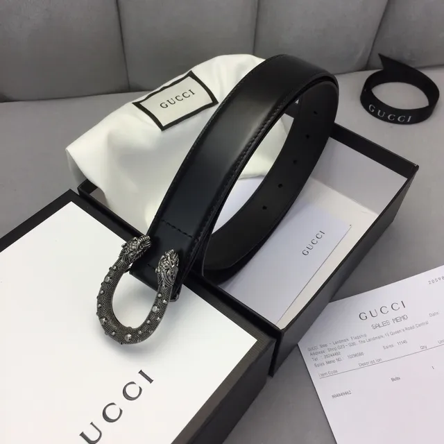 Gucci Dionysus Black Silver Smooth Strap Ornate Lion-Head Buckle Leather Belt 4