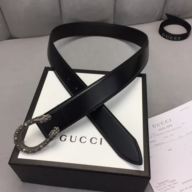 Gucci Dionysus Black Silver Smooth Strap Ornate Lion-Head Buckle Leather Belt 6