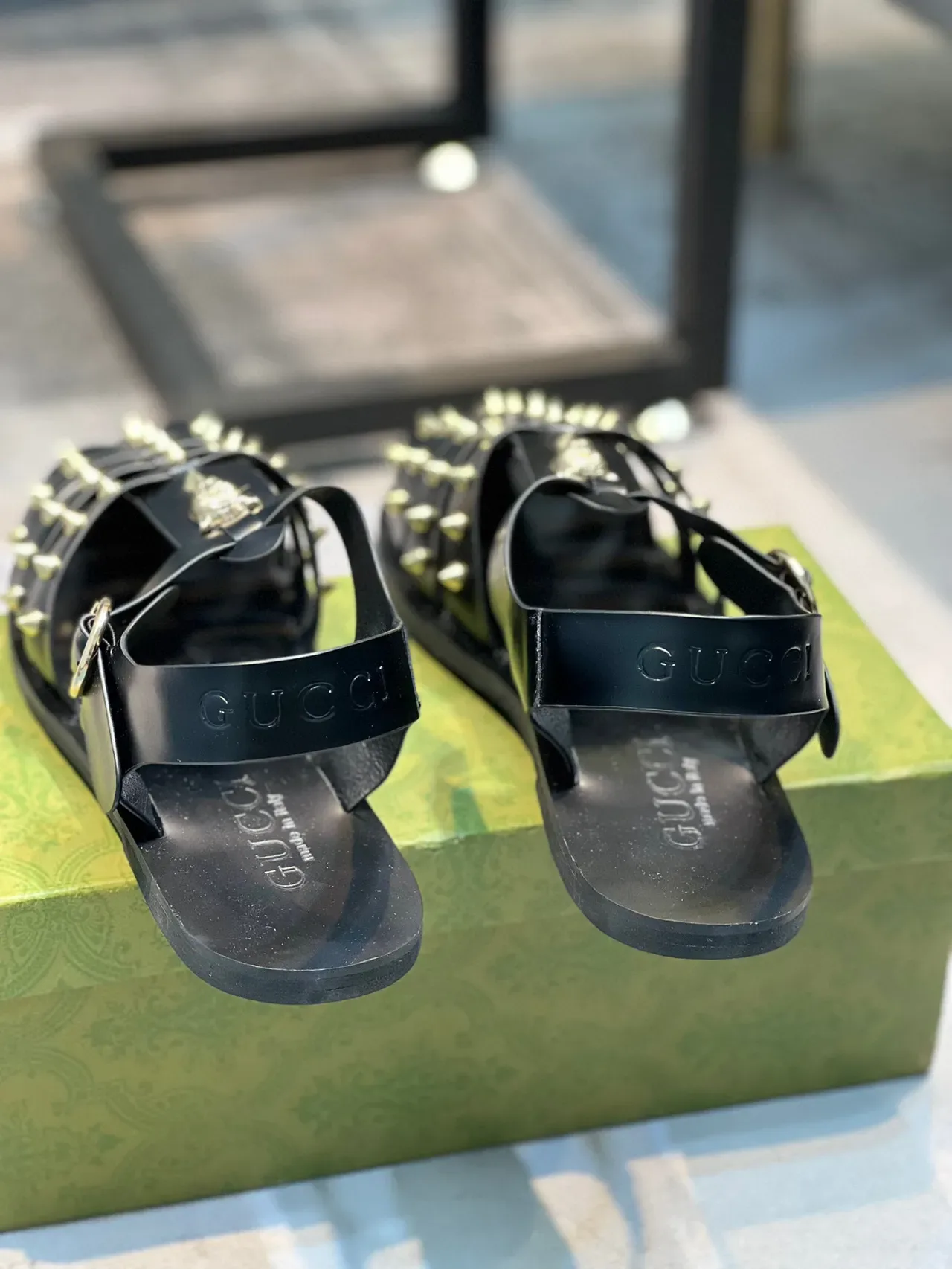 Gucci Dionysus Gladiator Black Gold Multi-Strap Studded Gladiator Sandals 3