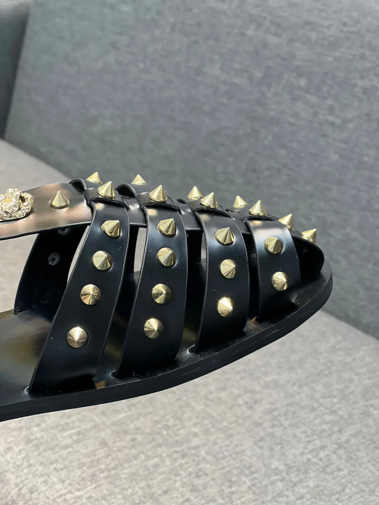 Gucci Dionysus Gladiator Black Gold Multi-Strap Studded Gladiator Sandals 4
