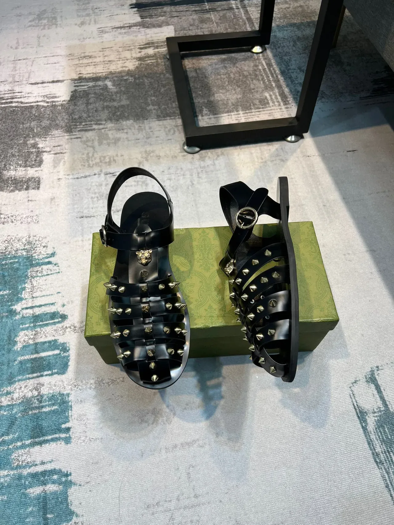 Gucci Dionysus Gladiator Black Gold Multi-Strap Studded Gladiator Sandals 5