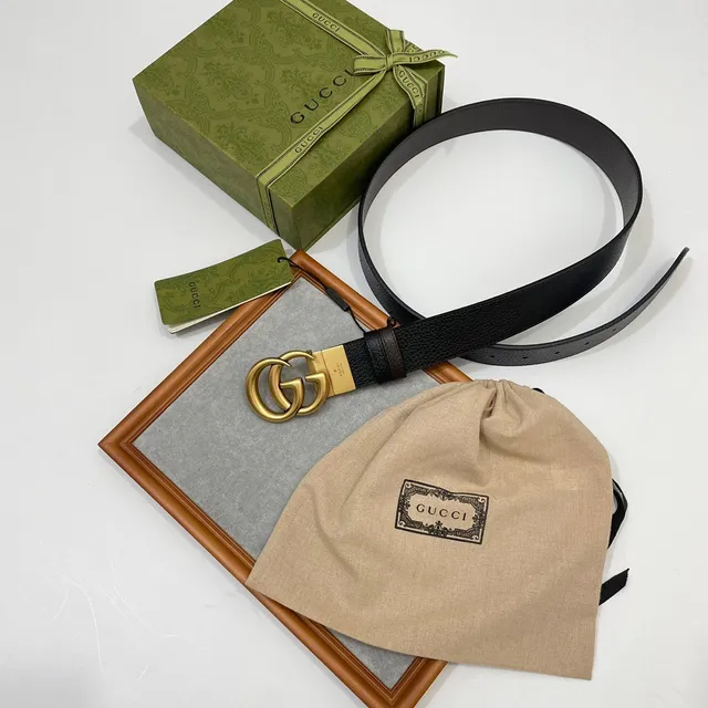 Gucci Double G Buckle Black Pebbled Leather Belt 2