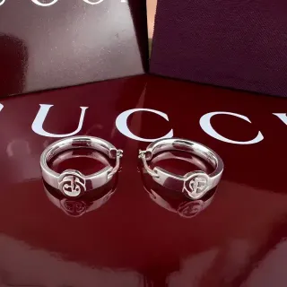 Gucci Double G Interlocking Logo Silver Hoop Earrings