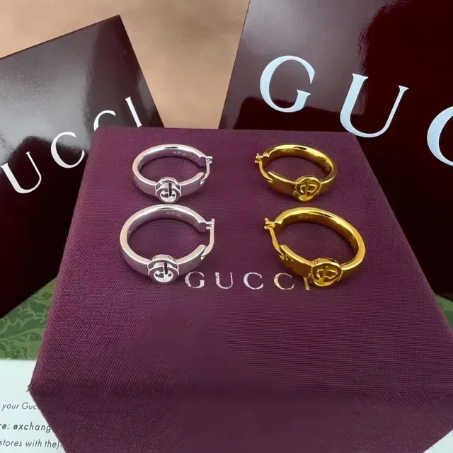 Gucci Double G Interlocking Logo Silver Hoop Earrings 7
