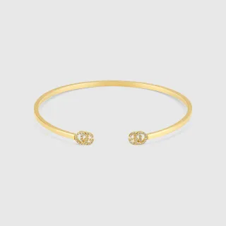Gucci Double G Pavé Crystal Gold-Tone Open Cuff Bracelet