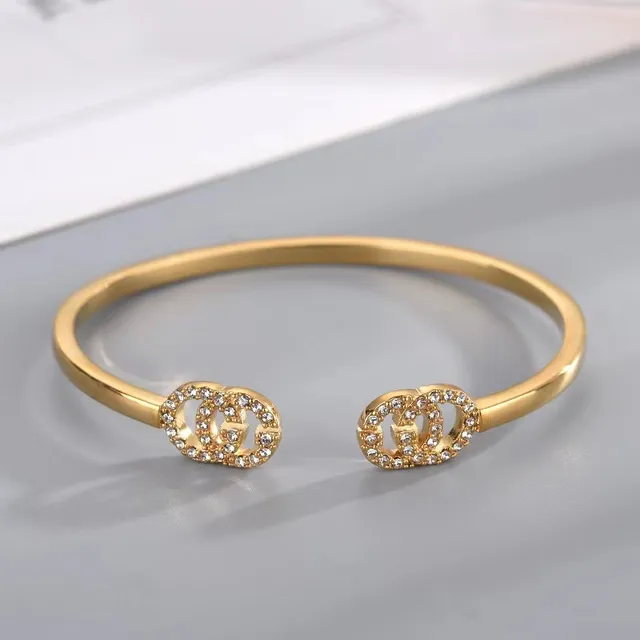 Gucci Double G Pavé Crystal Pulseira de pulso de tom dourado aberta 5